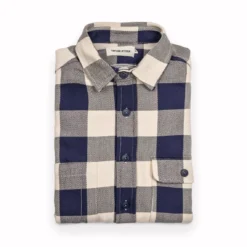 The Moto Utility Shirt In Natural & Navy Buffalo Plaid