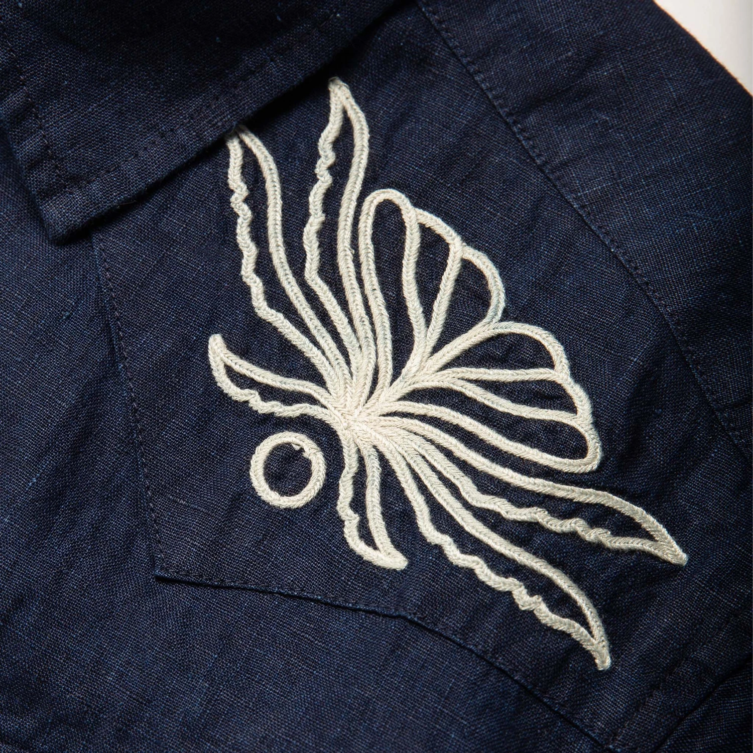 The Embroidered Short Sleeve Western In Indigo Linen - Image 7