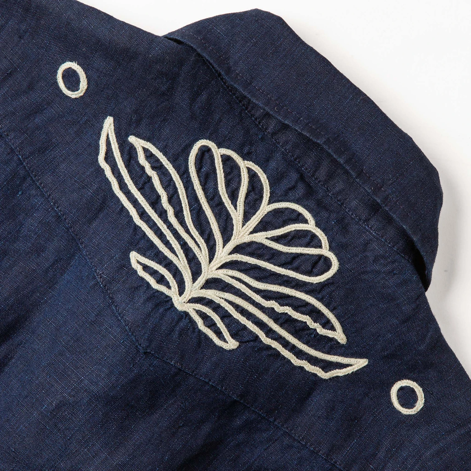 The Embroidered Short Sleeve Western In Indigo Linen - Image 8