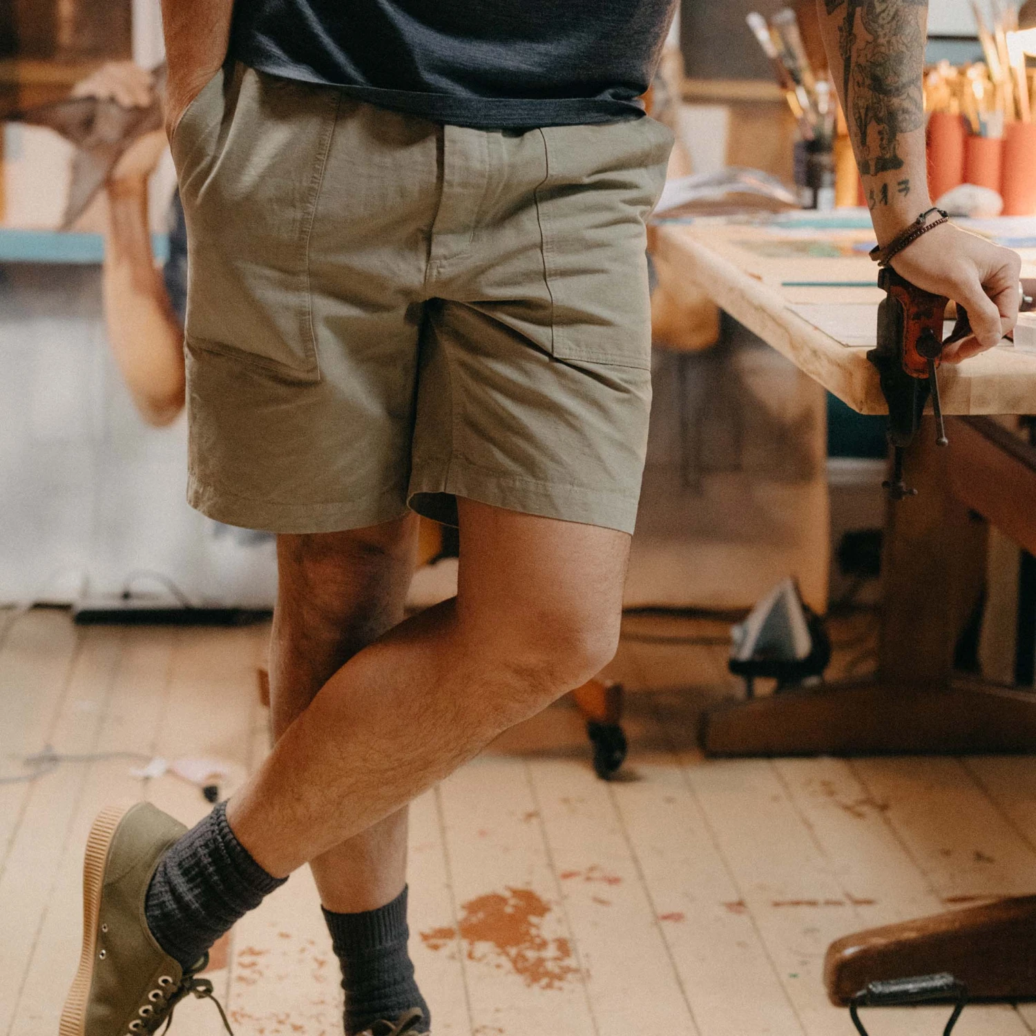 The Apres Trail Short In Light Sage Slub - Image 2