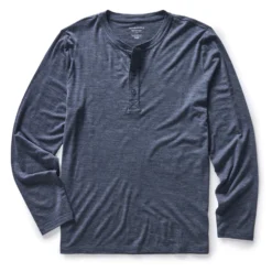 The Merino Henley In Heather Navy