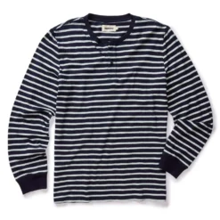 The Organic Cotton Henley In Rinsed Indigo Stripe