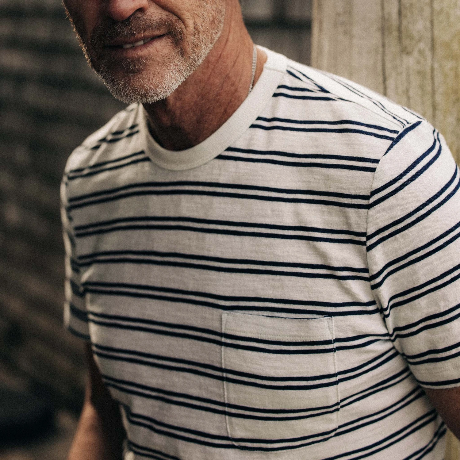 The Organic Cotton Tee In Washed Indigo Stripe - Image 3