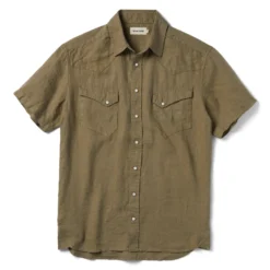 The Short Sleeve Western In Olive Linen