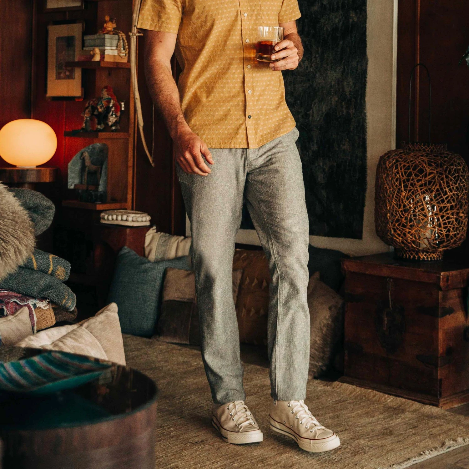 The Easy Pant In Olive Herringbone - Image 2