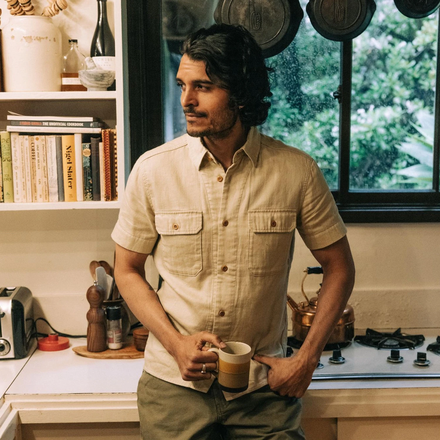 The Short Sleeve Officer Shirt In Dune Double Cloth - Image 2