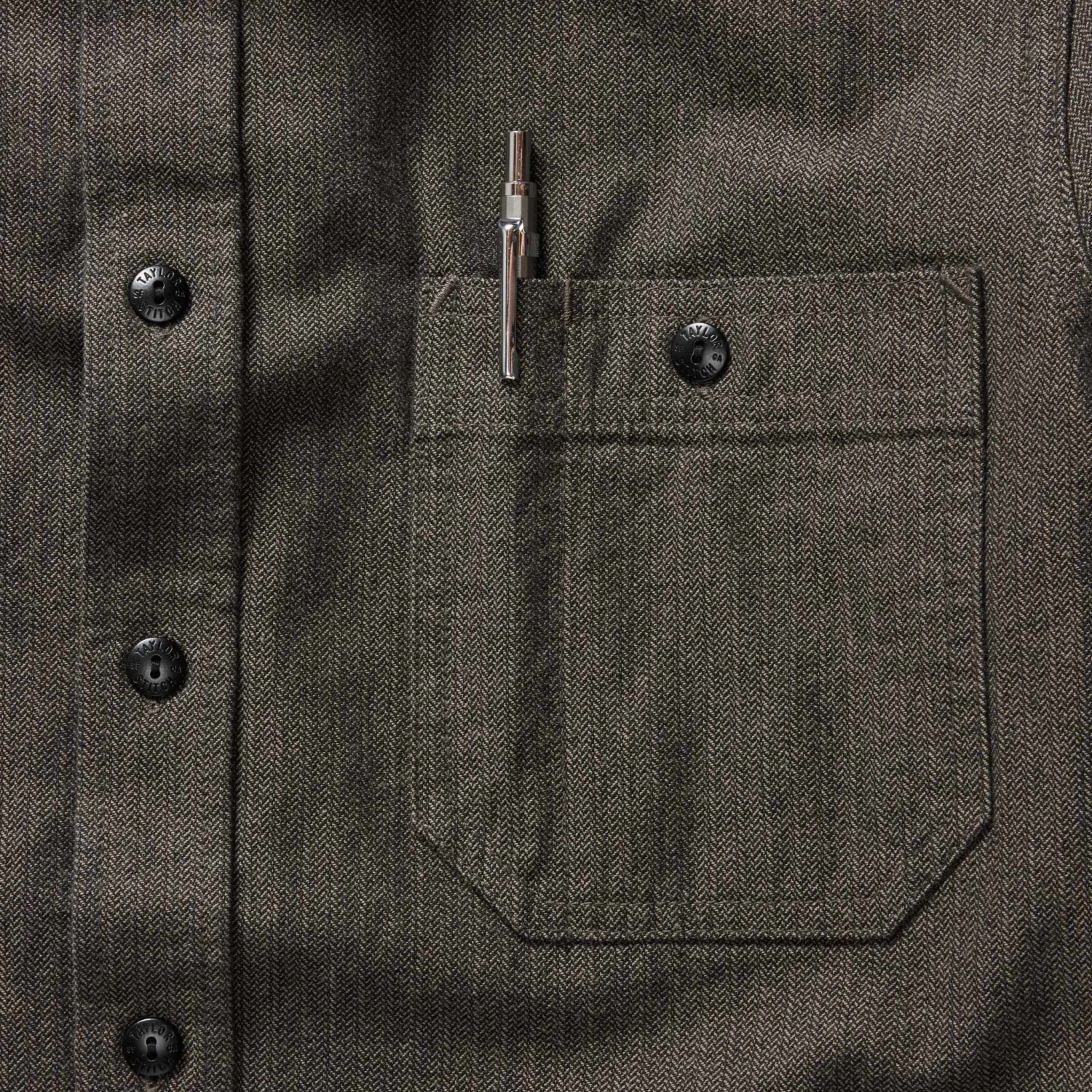 The Utility Shirt In Olive Broken Herringbone - Image 7