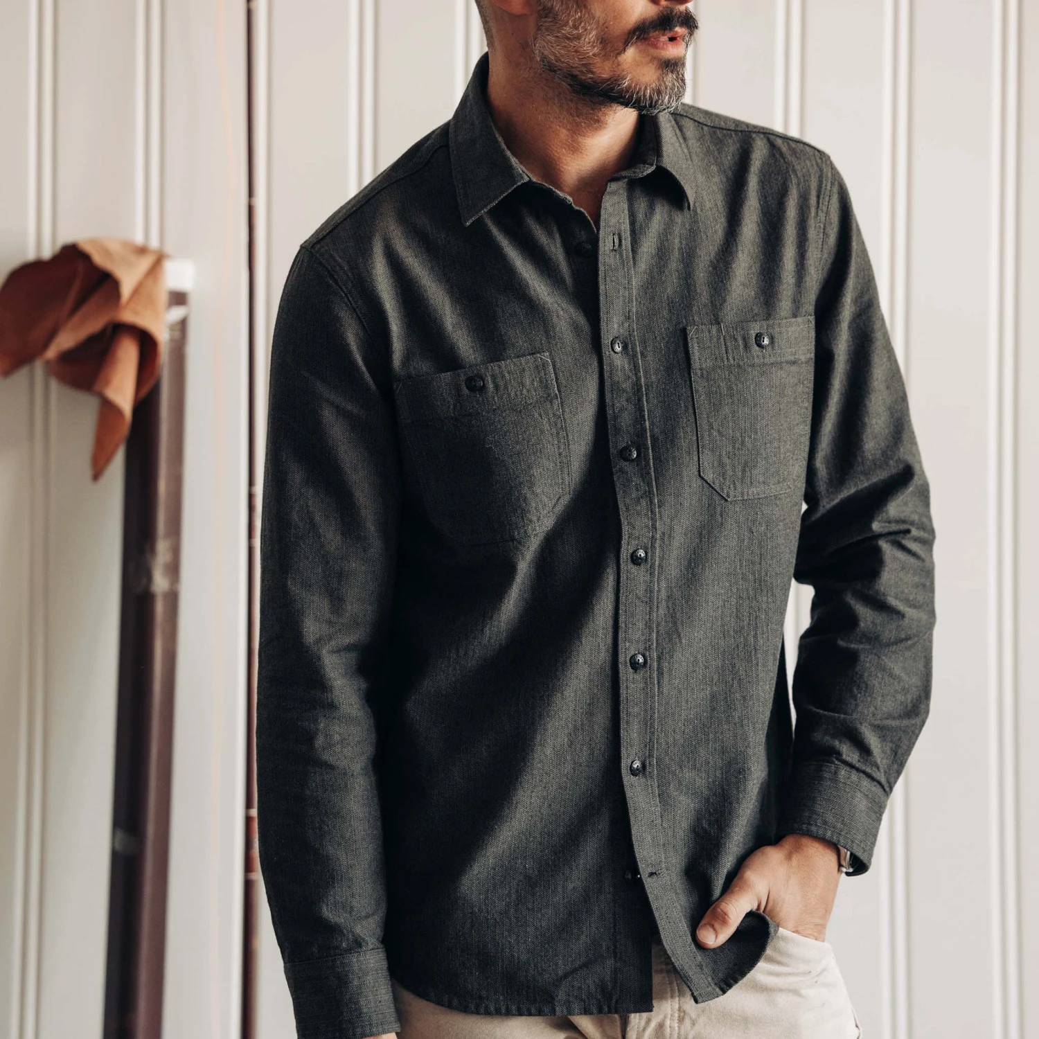 The Utility Shirt In Olive Broken Herringbone - Image 2