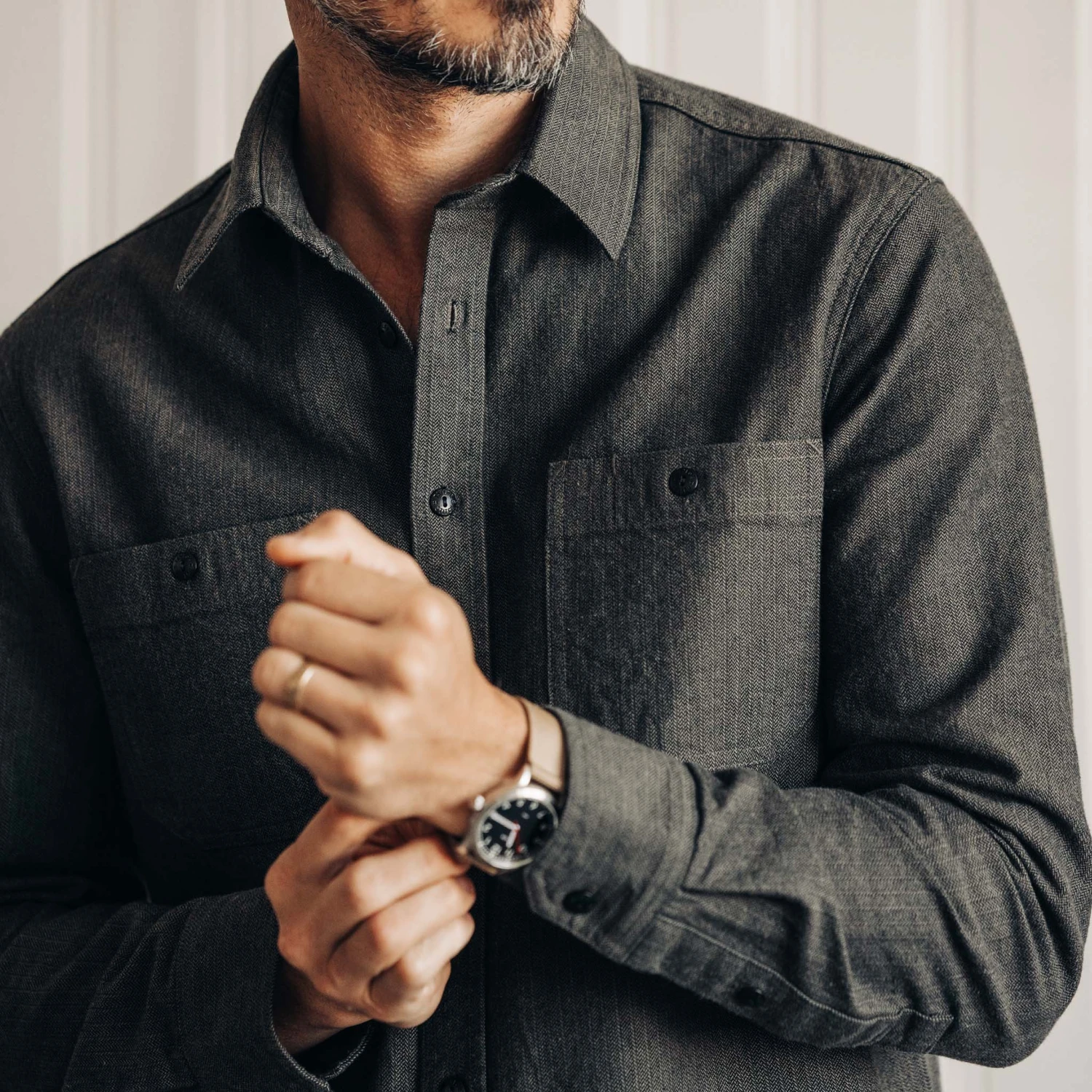 The Utility Shirt In Olive Broken Herringbone - Image 3