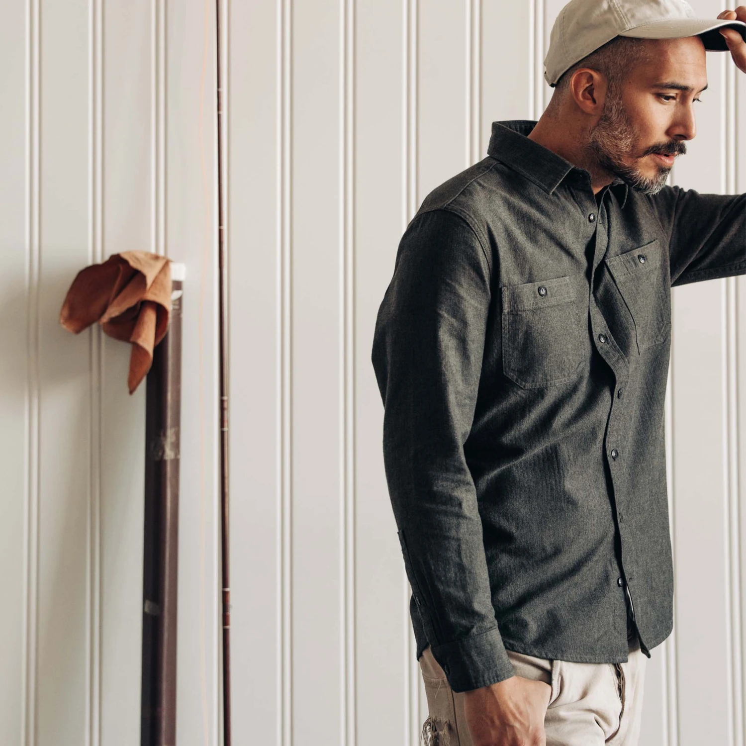 The Utility Shirt In Olive Broken Herringbone - Image 4