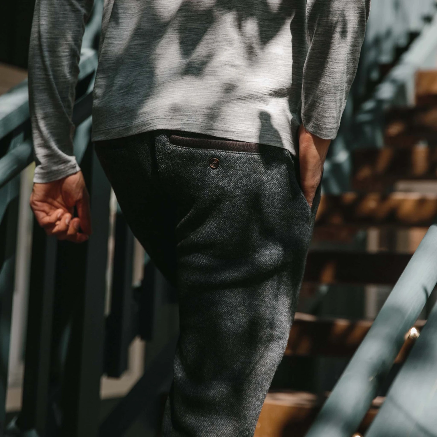 The Weekend Pant In Charcoal Herringbone Wool - Image 4