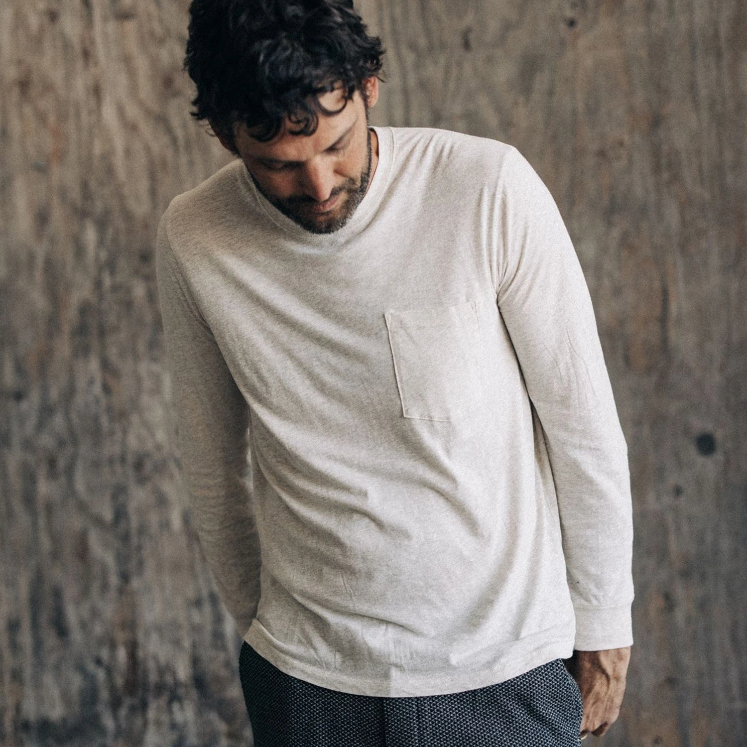 The Cotton Hemp Long Sleeve Tee In Heather Oat - Image 3