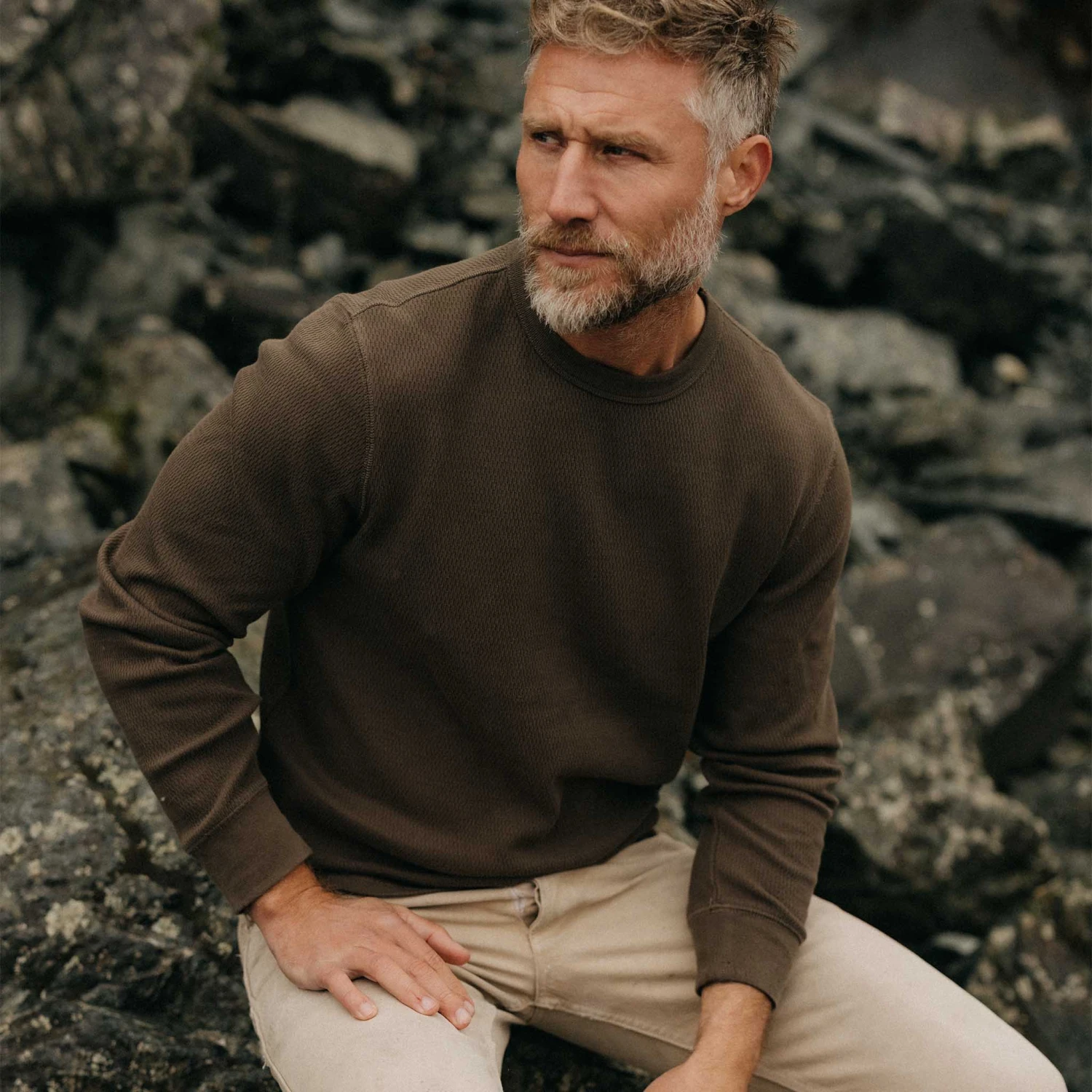 The Organic Cotton Waffle Crew In Fatigue Olive - Image 2