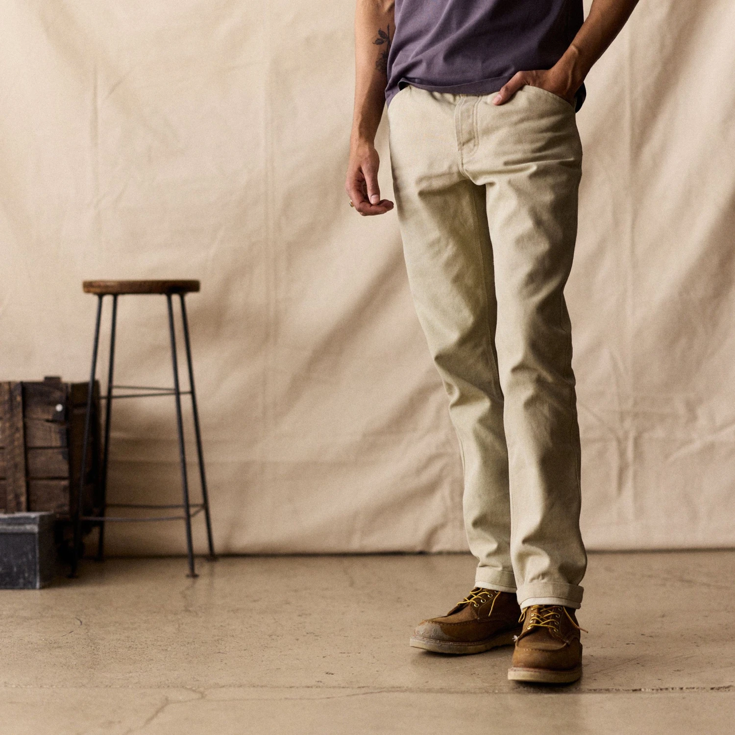The Camp Pant In Light Khaki Chipped Canvas - Image 2