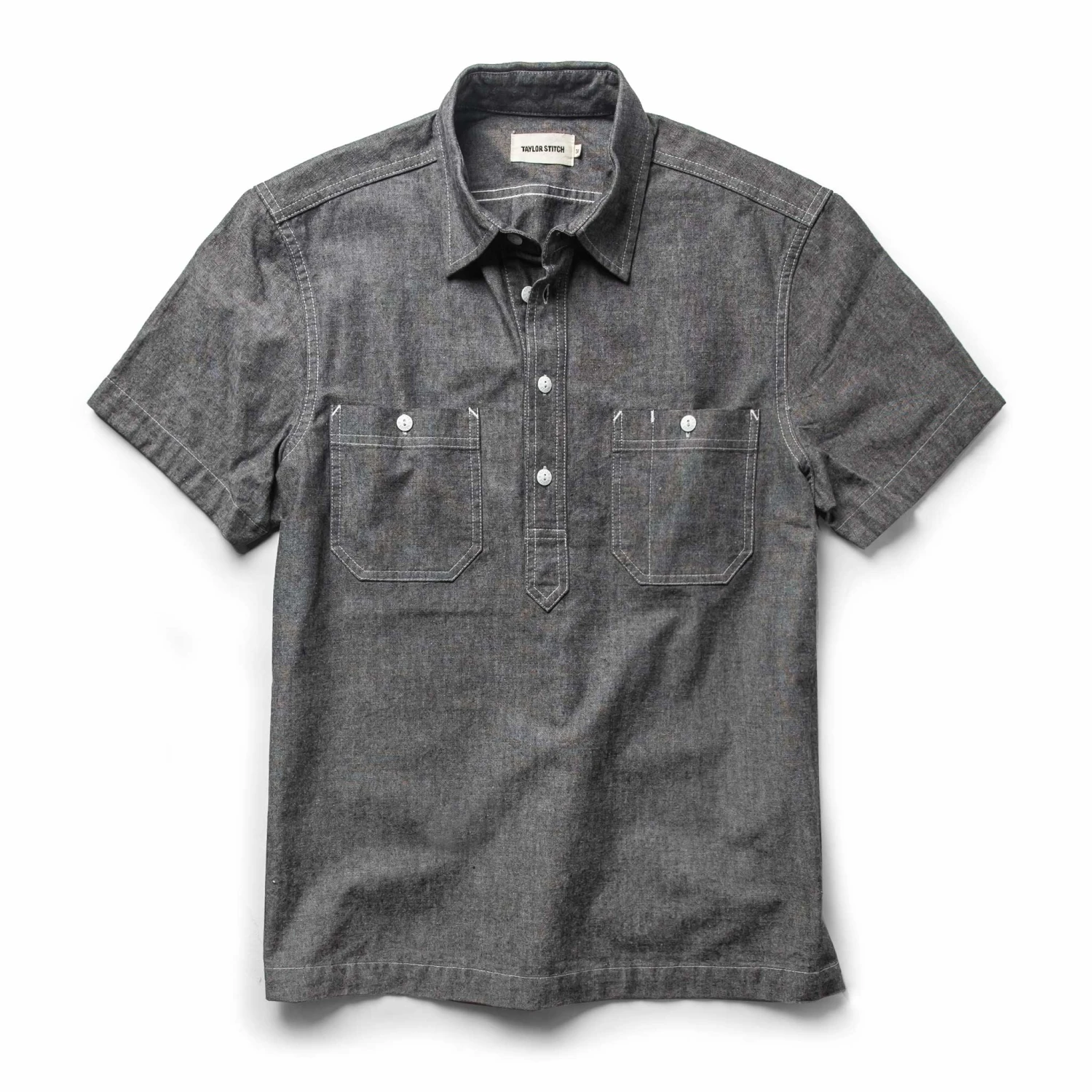 The Short Sleeve Popover In Charcoal Chambray