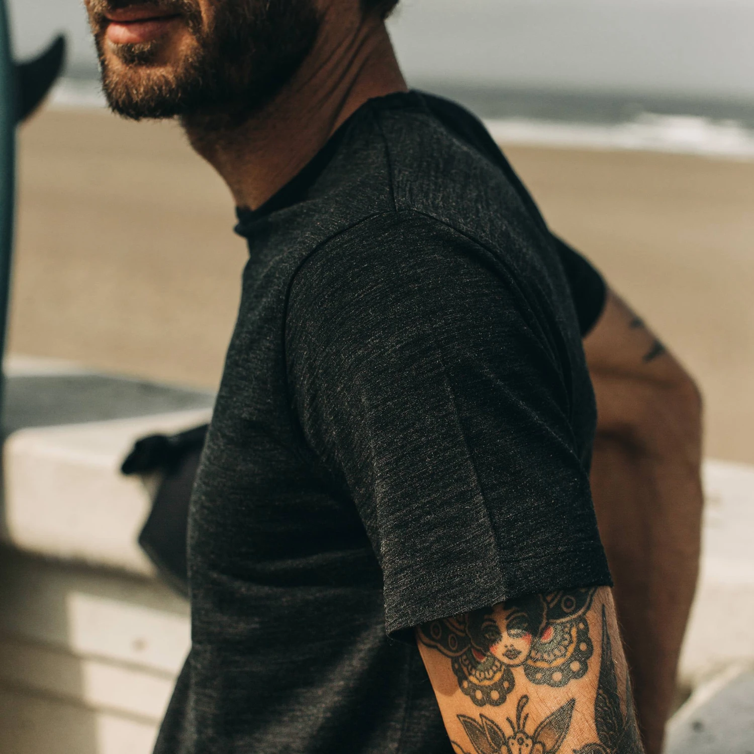 The Merino Tee In Heather Black - Image 4