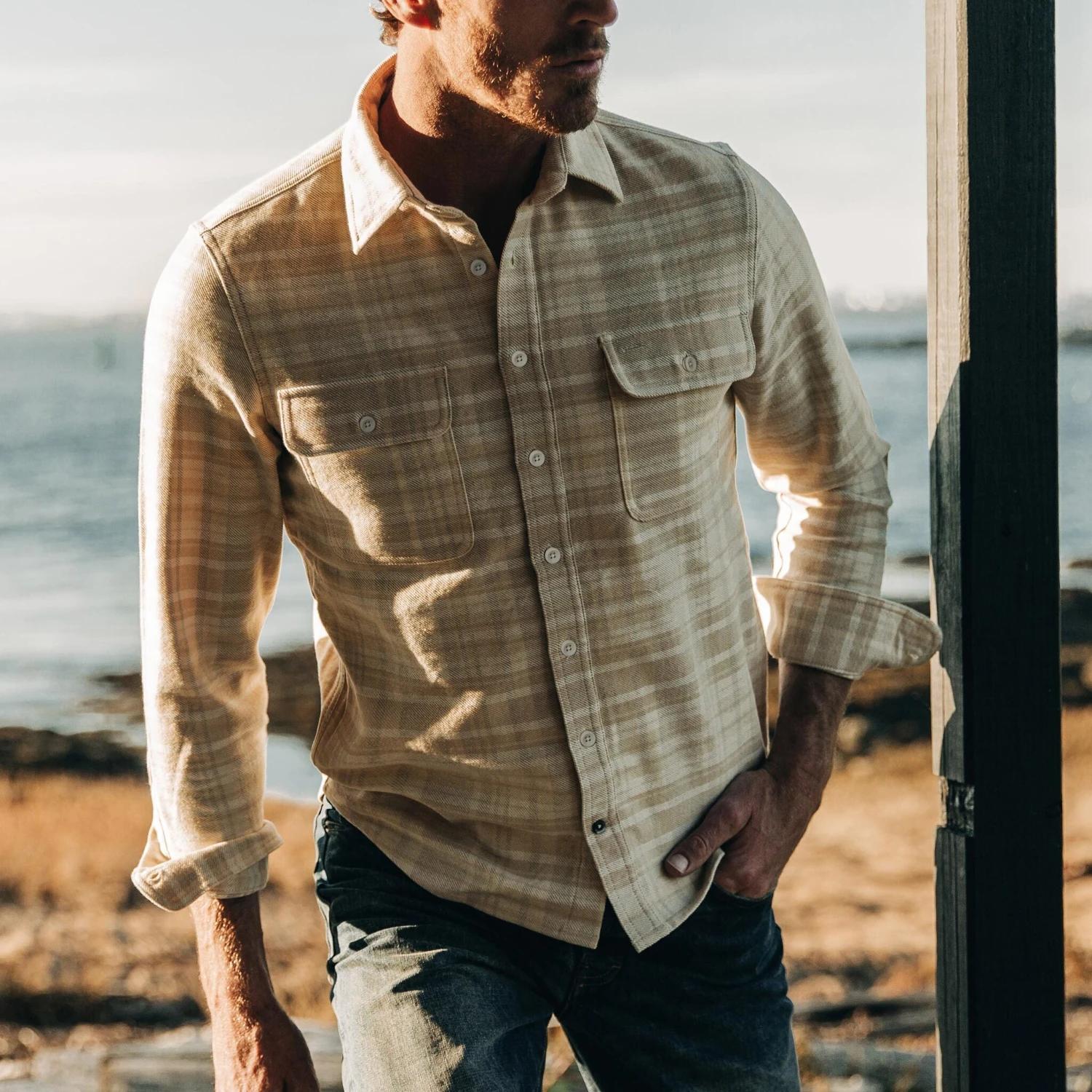 The Ledge Shirt In Sand Plaid - Image 5