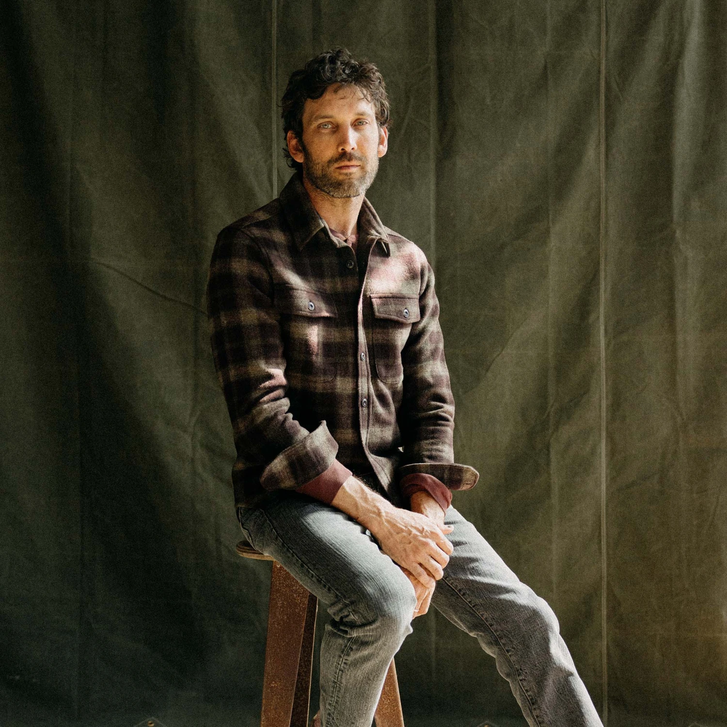 The Maritime Shirt Jacket In Burgundy Plaid - Image 2