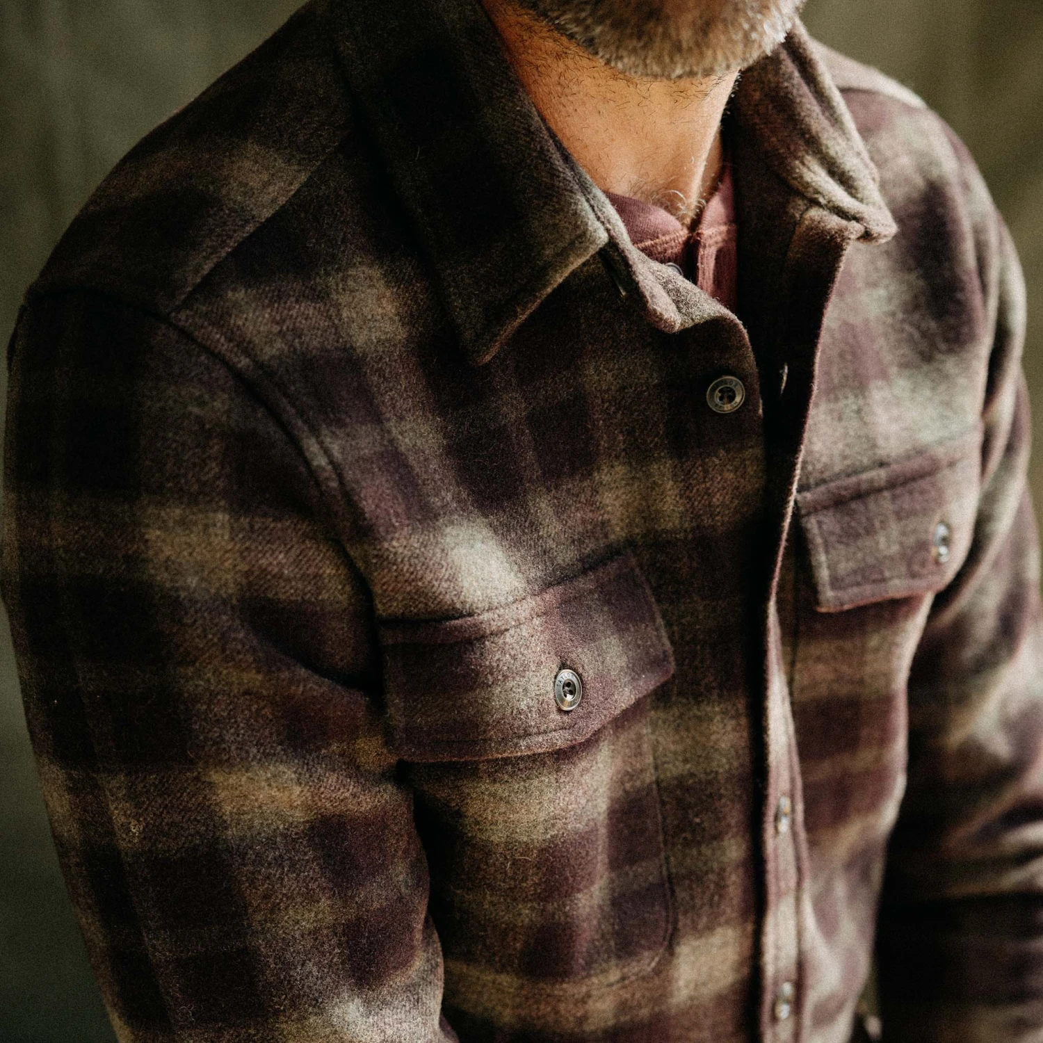 The Maritime Shirt Jacket In Burgundy Plaid - Image 3