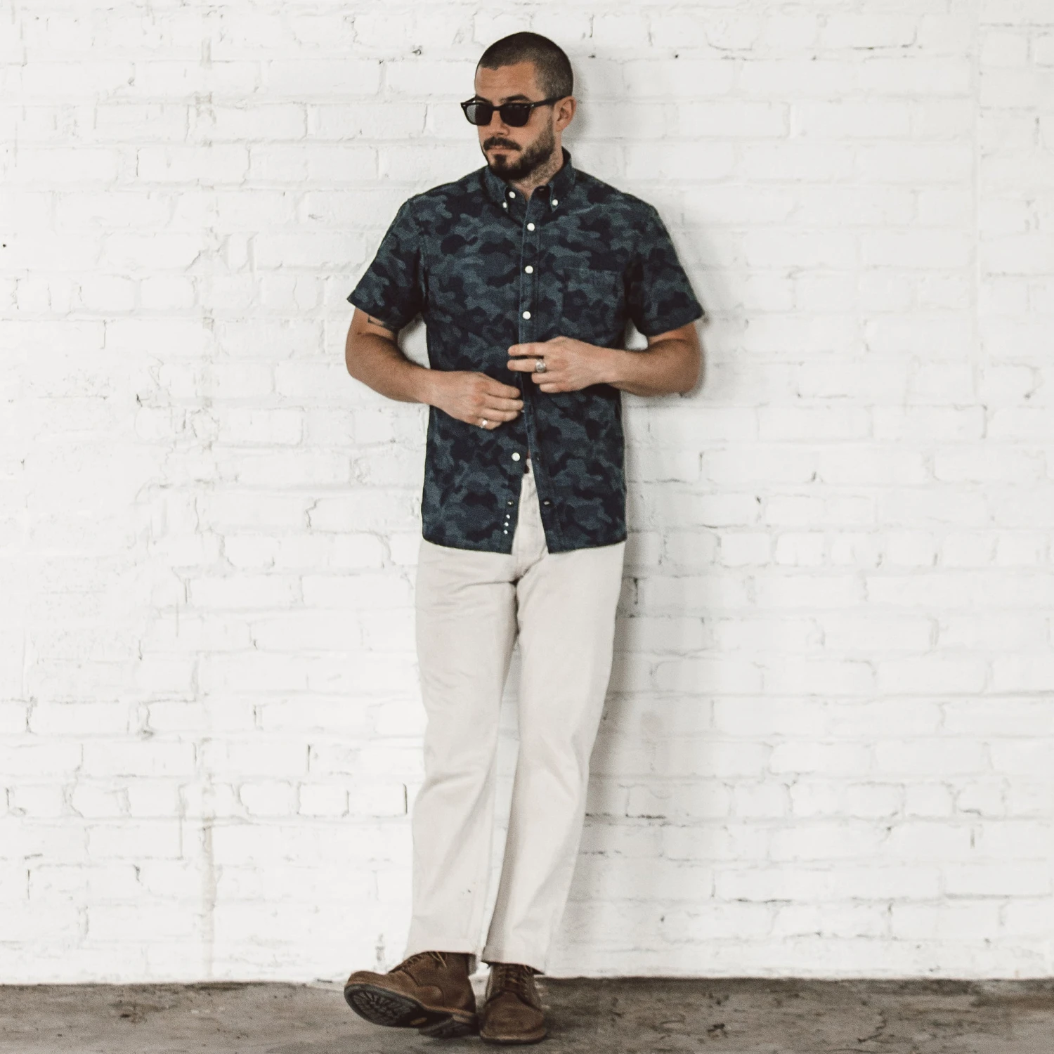 The Short Sleeve Jack In Indigo Jacquard Camo - Image 4