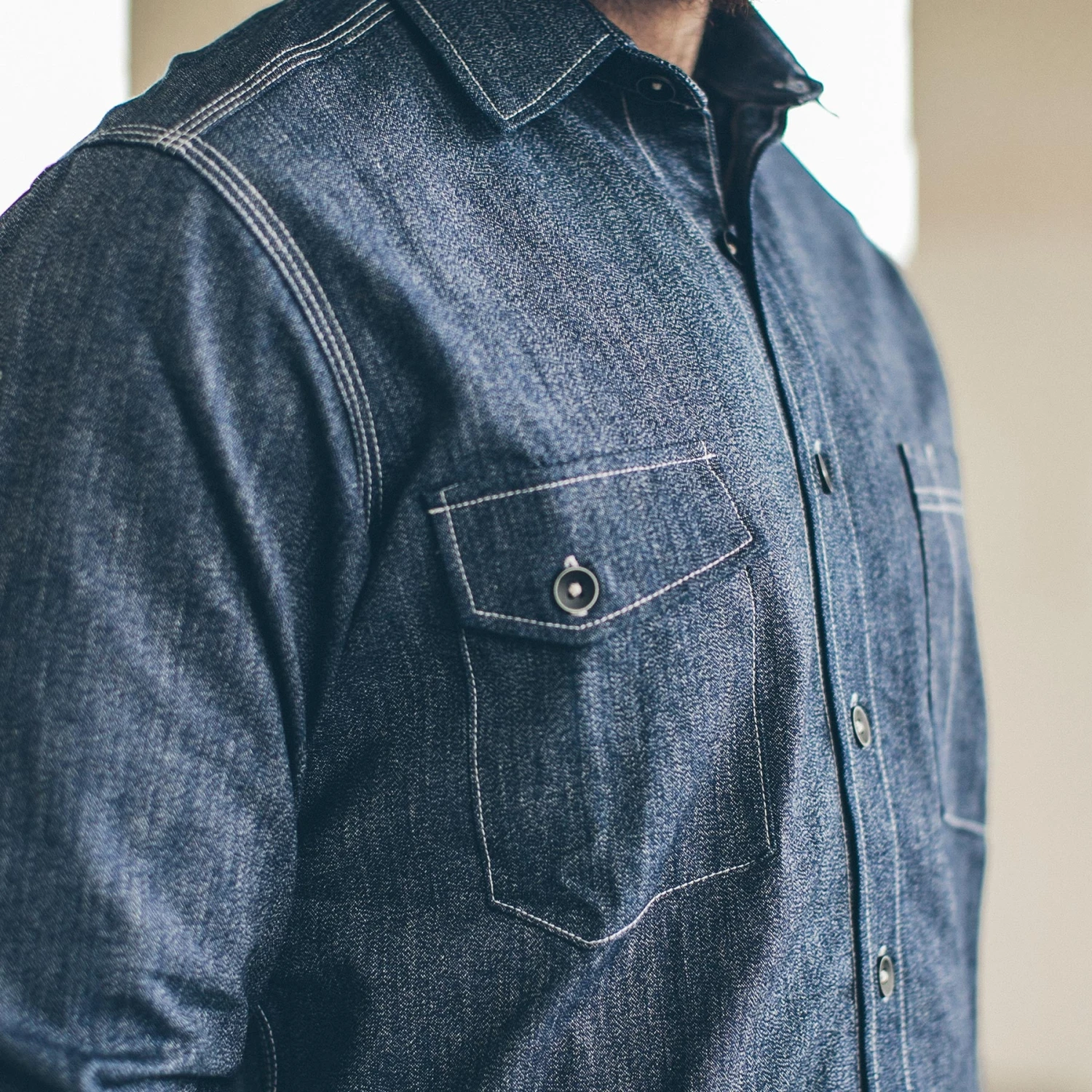 The Utility Shirt In Indigo Salt & Pepper Chambray - Image 5